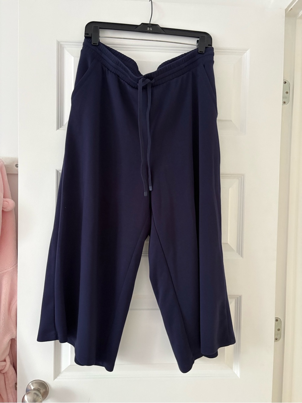 Women's Navy Wide-Leg Drawstring Ankle Pants